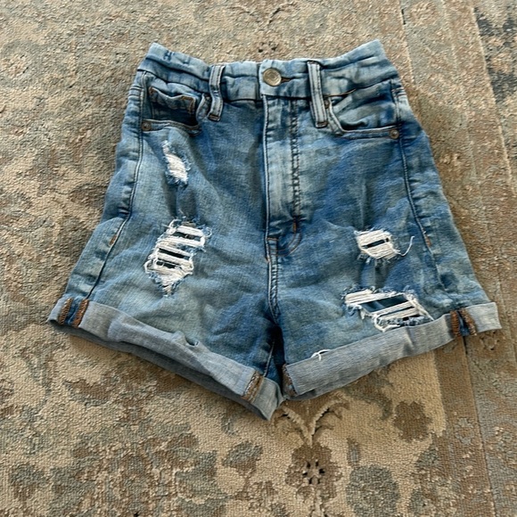 Aeropostale size 00 Super High Rise Curvy Midi ripped Jean Shorts - Picture 1 of 6